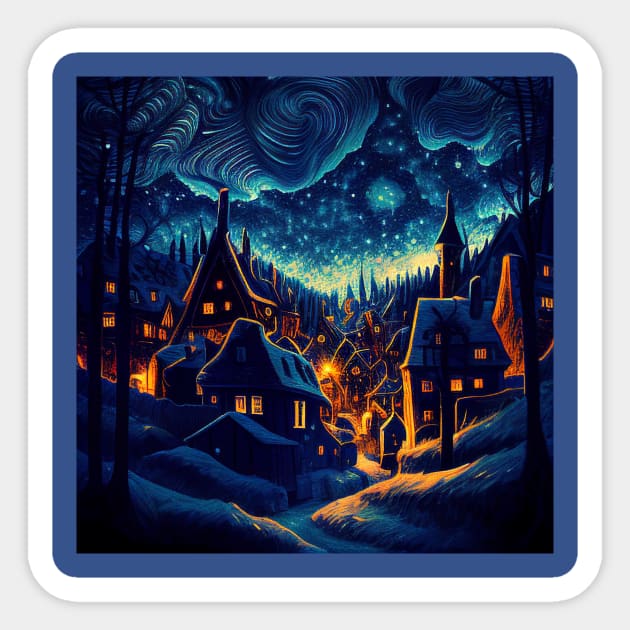 Starry Night Over Hogsmeade Village Sticker by Grassroots Green